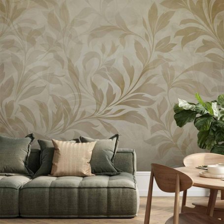 Fototapetti - Botanical Motif with Leaves and Vines in Sand Colors