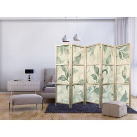 Japanilainen sermi - Watercolor Botanical Motif - Delicate Green-Beige Leaves