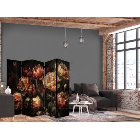 Sermi - Magnificent Tulips - Bouquet of Flowers in Red and White on a Black Background