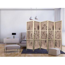 Japanilainen sermi - Plant Vintage - Delicate Field Flowers on a Background in Lime Wash Technique