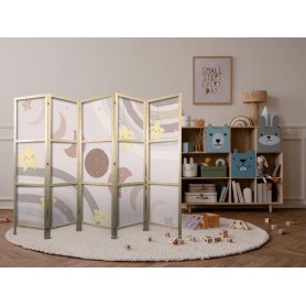 Japanilainen sermi - Joyful Sky - Yellow cheerful stars with a rainbow against the moon phases - in the sky colored ligh