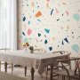 Fototapetti - Terrazzo with Multicolored Large Elements Cheerful Pattern on a Light Background