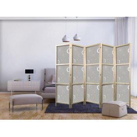 Japanilainen sermi - Cosmic Fireworks - Elegant Pattern with Moons and Stars on a Gray Background