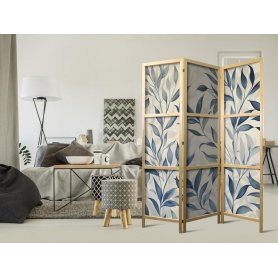 Japanilainen sermi - Leaves in Blue Colors - Delicate Botanical Motif