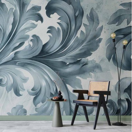 Fototapetti - Stone Baroque Ornaments in Light Shades of Gray-Blue