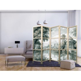 Japanilainen sermi - View of the Park and Lake - Retro Vintage Landscape in Greens