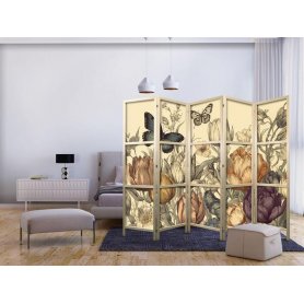 Japanilainen sermi - Tulips in Cream - Illustration of Flowers and Butterflies on a Light Background