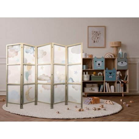 Japanilainen sermi - Fairy-Tale Moon - Moon with balloons among clouds and stars in subdued colors on a light beige back