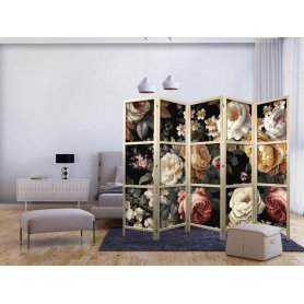 Japanilainen sermi - Floristry in Vintage Style - Huge Colorful Flowers on a Black Background