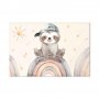 Taulu - Happy Sloth - Sloth in Subdued Colors Wearing a Cap Sitting on a Rainbow Among Little Stars