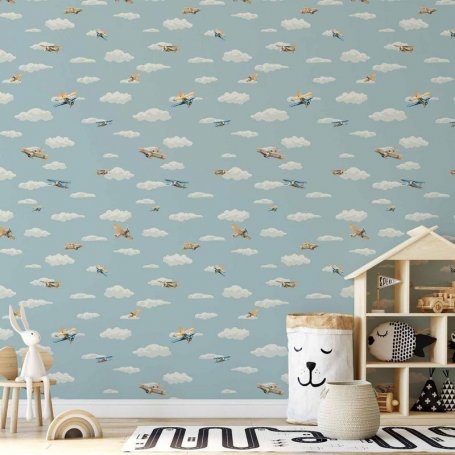 Tapetti - Illustration - Yellow-blue airplanes against a blue sky