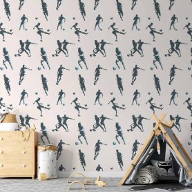 Tapetti - Traces and Balls - Black-and-white soccer motifs on a beige background