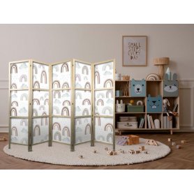 Japanilainen sermi - Rainbows and Clouds - Various-sized rainbows in muted colors among rain clouds in a pale blue shade