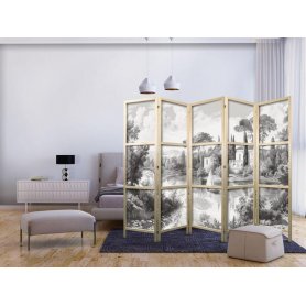 Japanilainen sermi - Black and White Vintage Landscape - Retro View of a Pond with a Boat