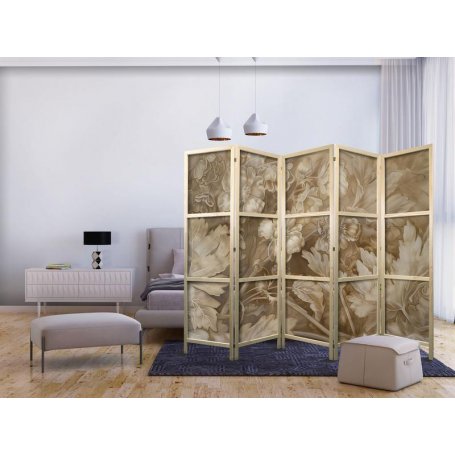 Japanilainen sermi - Carved Baroque Ornaments - Rich Composition in Sepia Colors