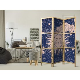 Japanilainen sermi - Cosmic Harmony - Illustration of the Sun and Moon on a Navy Background