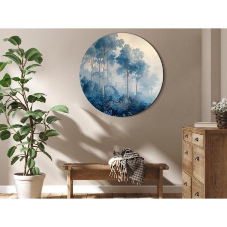 Pyöreä taulu - Landscape with Trees in Illustrative Style Fairy-Tale Blue Forest