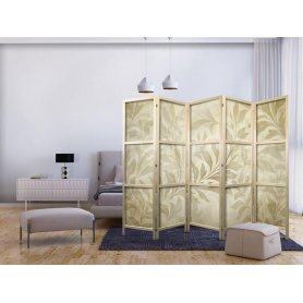 Japanilainen sermi - Botanical Motif with Leaves and Vines in Sandy Colors