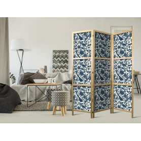 Japanilainen sermi - Rose Vines - Monochromatic Blue Birds Resting Among Roses