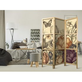 Japanilainen sermi - Tulips in Cream - Illustration of Flowers and Butterflies on a Light Background