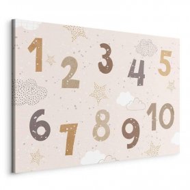 Taulu - Jumping Numbers - Numbers in a Subdued Beige-Brown Hue Among Snowflakes Stars and Clouds