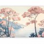 Fototapetti - Landscape with the Ocean Cliffs and Trees in Delicate Pink Shades