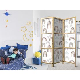 Japanilainen sermi - Rainbows and Clouds - Various-sized rainbows in muted colors among rain clouds in a pale blue shade