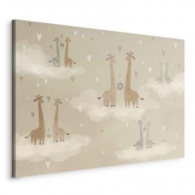 Taulu - Love - Colorful Giraffes Floating on Clouds Among Hearts and Stars
