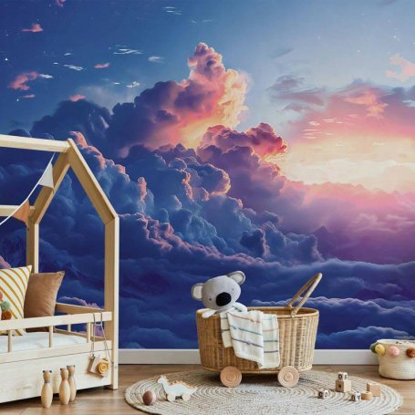 Fototapetti - Night Concert in the Mountains: Clouds Illuminated by the Last Rays of the Sun