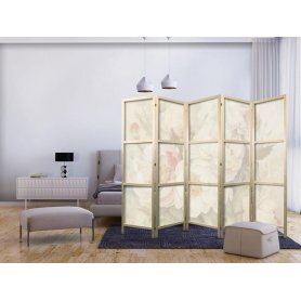 Japanilainen sermi - Blooming Peonies - Bright Large Flowers Enveloped in White Mist