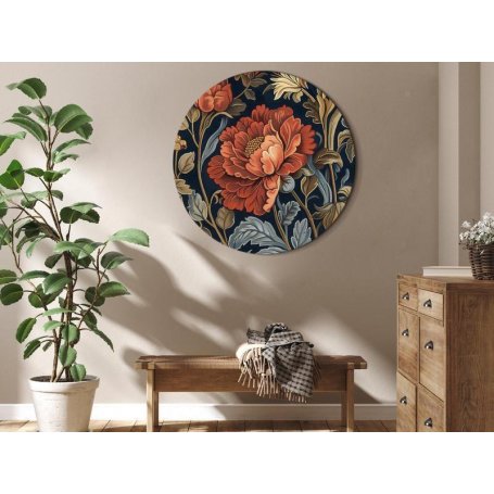 Pyöreä taulu - Tapestry Large Flowers Retro Floral Motif in Kilim Style