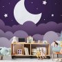 Fototapetti - Moon dream - clouds in a purple sky with stars for children