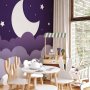 Fototapetti - Moon dream - clouds in a purple sky with stars for children