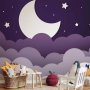 Fototapetti - Moon dream - clouds in a purple sky with stars for children