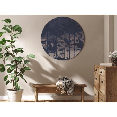 Pyöreä taulu - Evening in an exotic forest - Tropical greenery under the cover of night against the backdrop of mountain