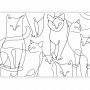 Fototapetti - Cat lineart - minimalist sketches of black cats on white background