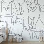 Fototapetti - Cat lineart - minimalist sketches of black cats on white background