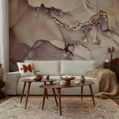 Fototapetti - Watercolour Abstraction - Powder Pink Marble With Gold Accents