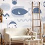 Fototapetti - Minimalist ocean - geometric fish and crabs in water for kids
