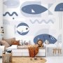 Fototapetti - Minimalist ocean - geometric fish and crabs in water for kids