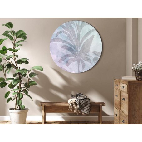 Pyöreä taulu - Palm trees in the fog - Palm trees among pastel clouds in purple and celadon tones