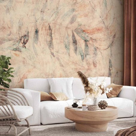 Fototapetti - Greek laurels - composition with leaves in patterns on a background in yellow tones