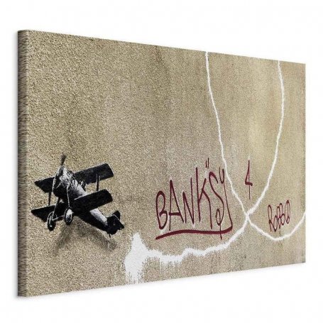 Taulu - Banksys Plane (1-part) - Red Graffiti Text on Mural Background