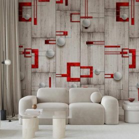Tapetti - Concrete, red frames and white knobs