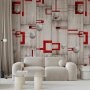 Tapetti - Concrete, red frames and white knobs