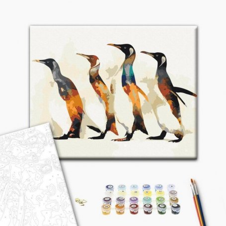 DIY kangas maalaus - Penguin Family