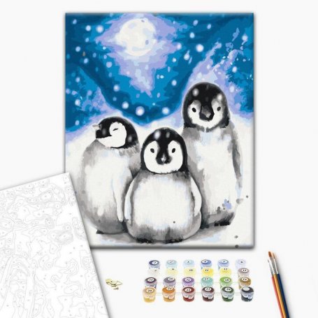 DIY kangas maalaus - Three Penguins