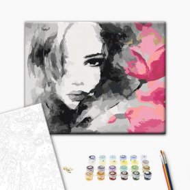 DIY kangas maalaus - Black & White Portrait With A Pink Flower