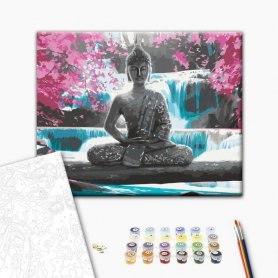 DIY kangas maalaus - Buddha and Waterfall
