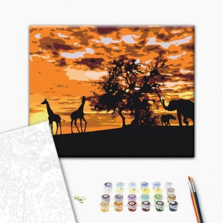 DIY kangas maalaus - Savannah (Giraffes & Elephants)